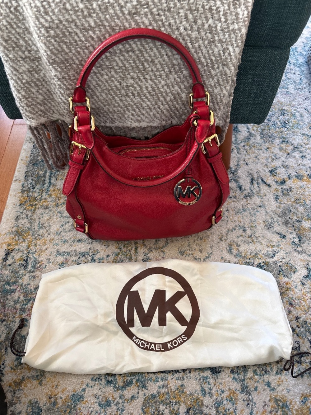 Michael Kors Bedford Large Belted red Leather Hobo bag